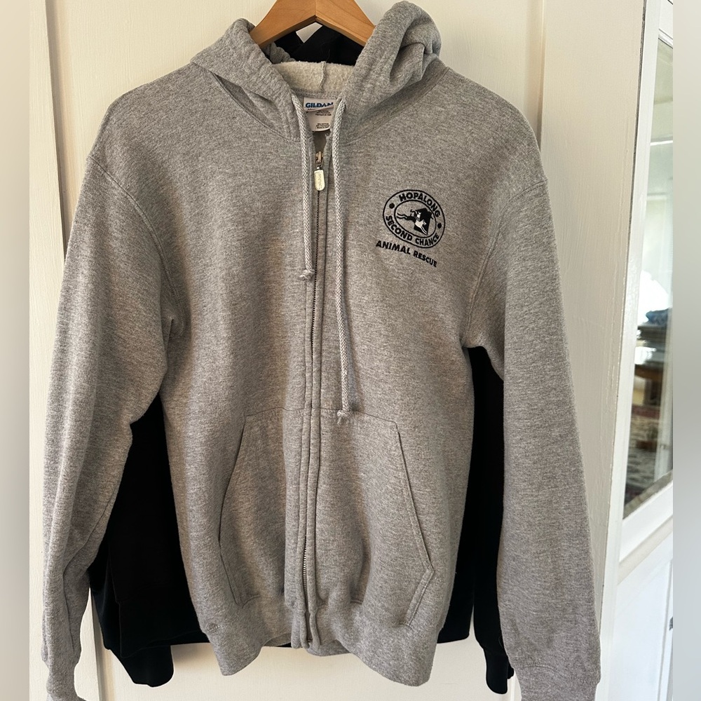 Gildan Gray Zip-Up Hoodie with Animal Rescue Emblem